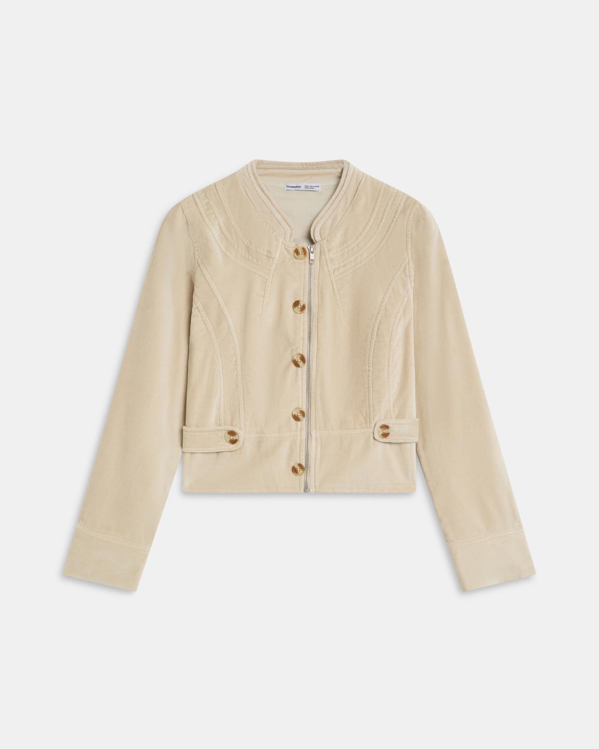 Chaqueta de terciopelo crudo con cuello mao
