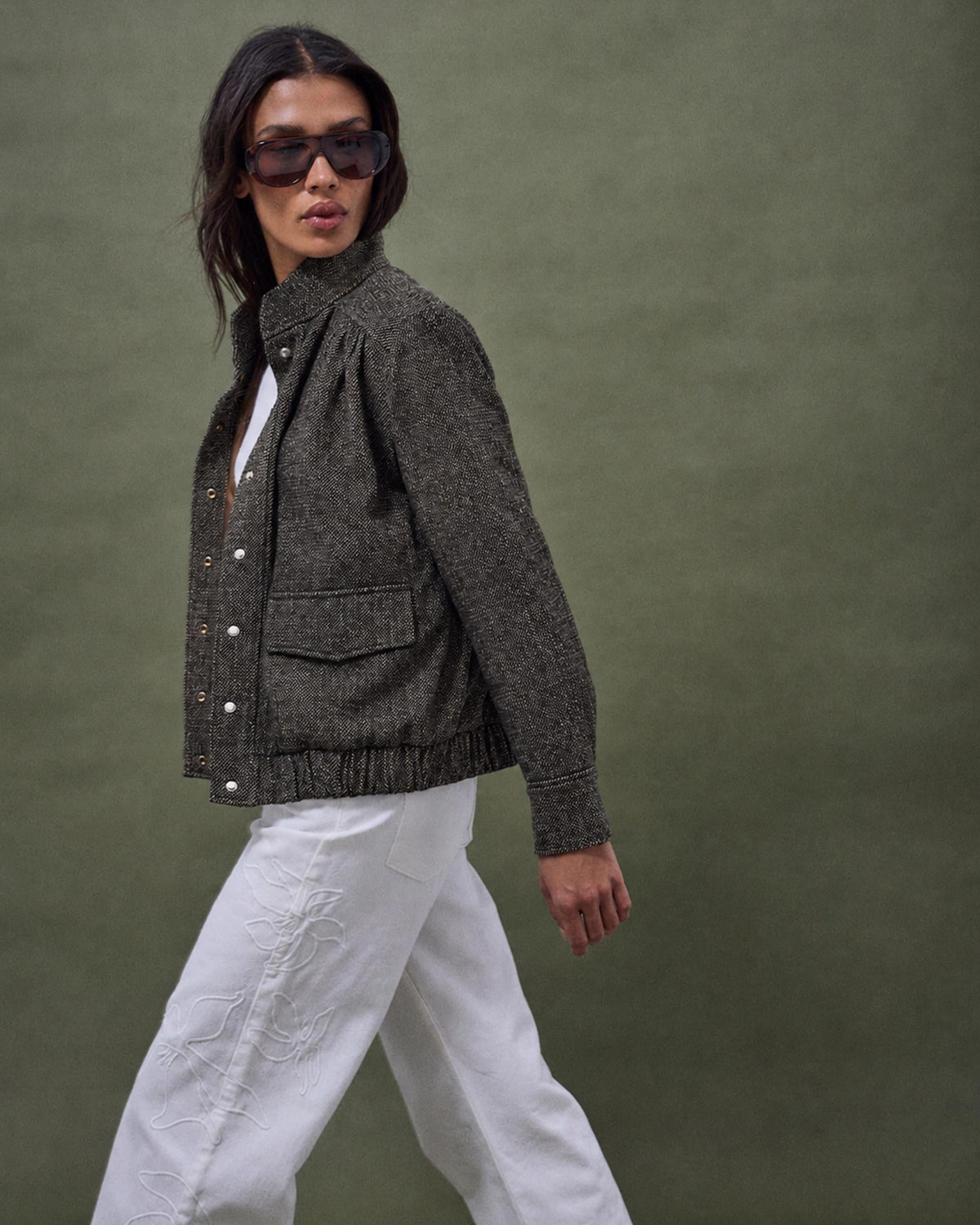 Chaqueta bomber de espiga con lana en antracita