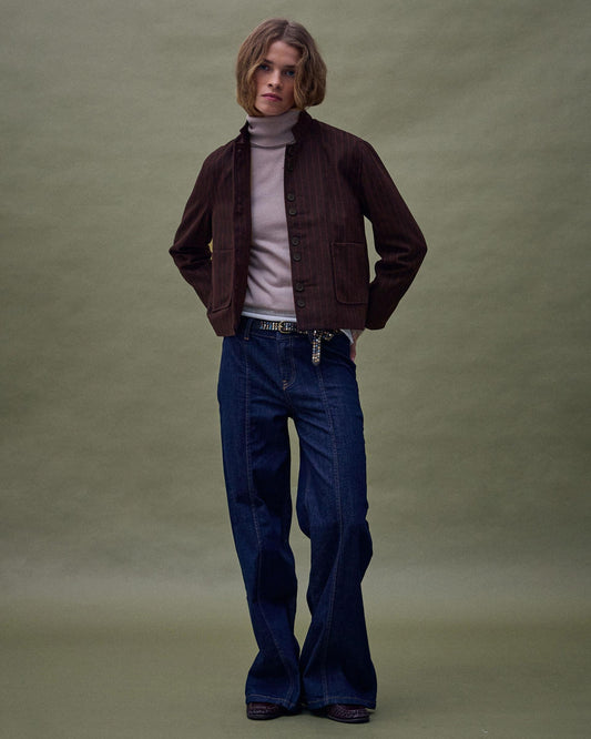 Chaqueta Corta Botones Con Lana Granate