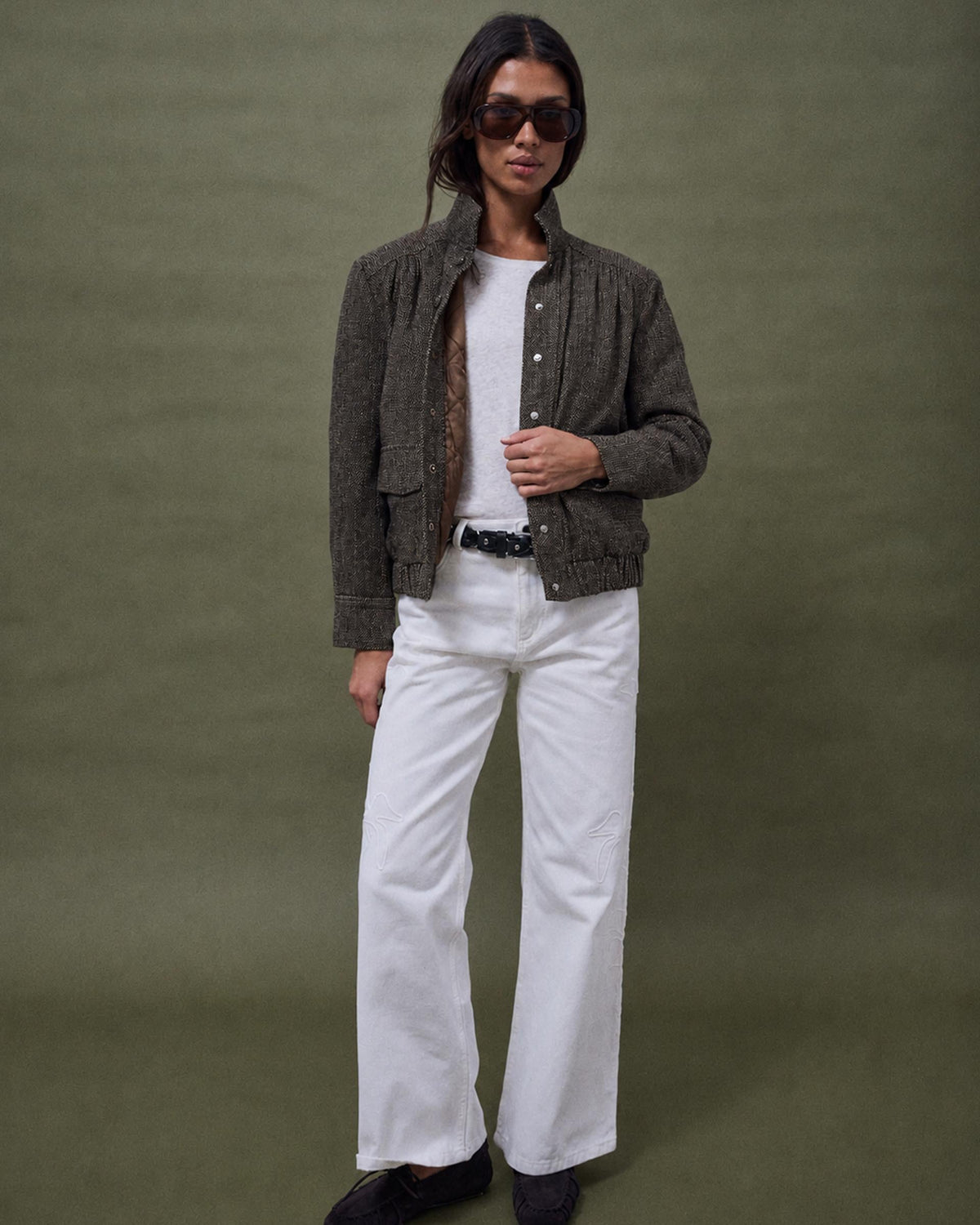 Chaqueta bomber de espiga con lana en antracita