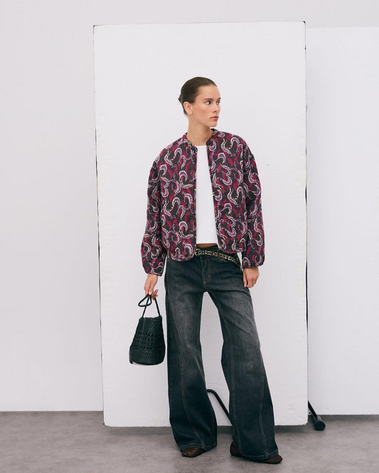 Chaqueta bomber floral en gris antracita