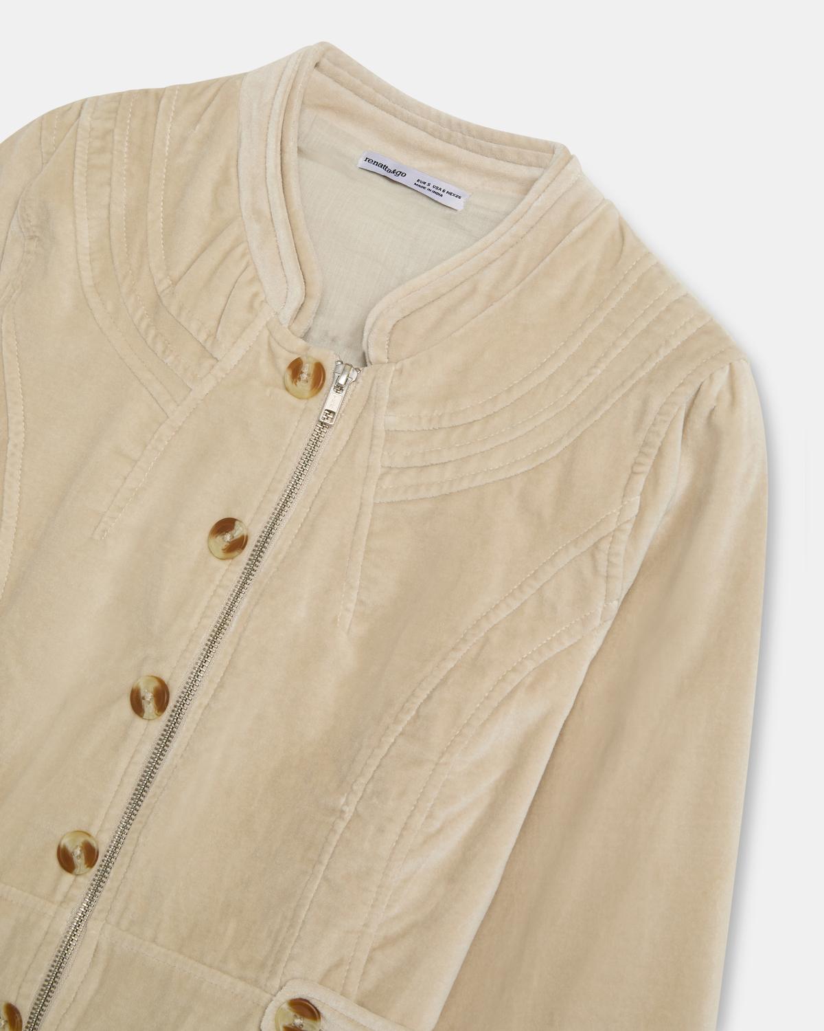 Chaqueta de terciopelo crudo con cuello mao
