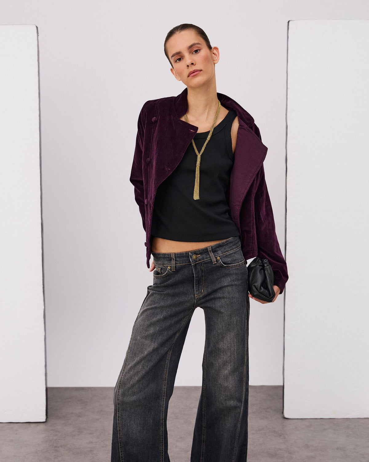 Chaqueta cruzada de terciopelo morado