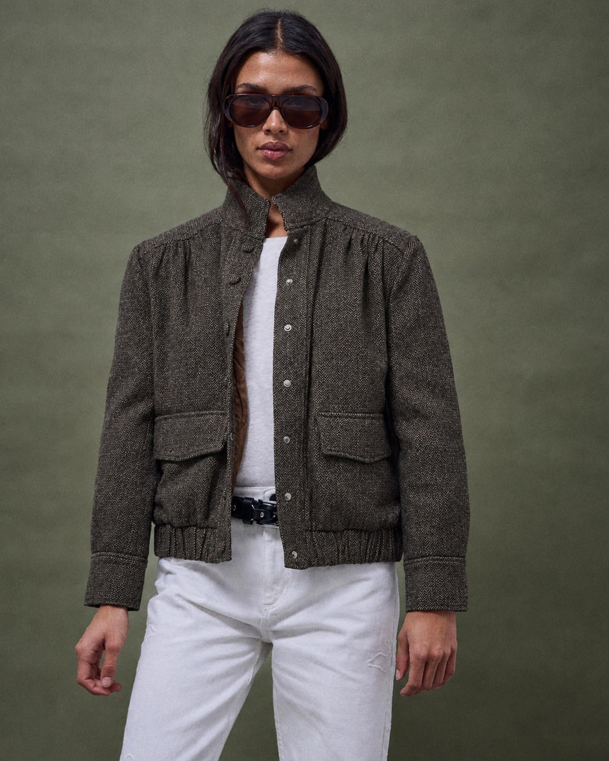 Chaqueta bomber de espiga con lana en antracita