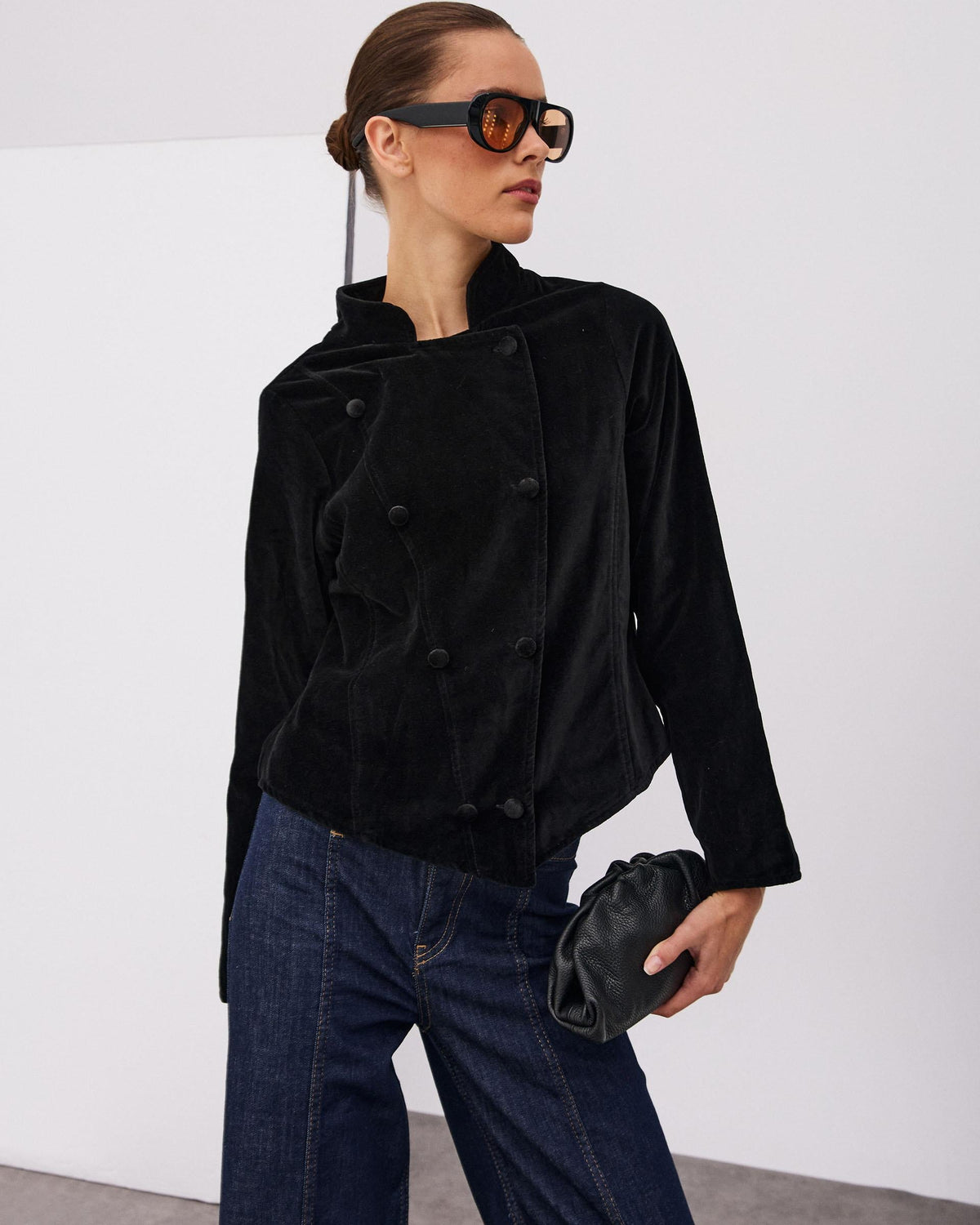 Chaqueta Cruzada Terciopelo Negro
