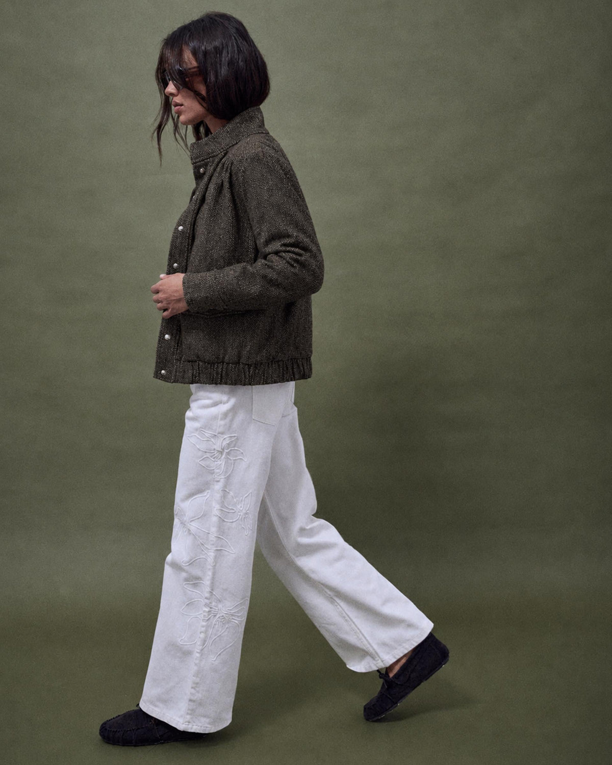 Chaqueta bomber de espiga con lana en antracita