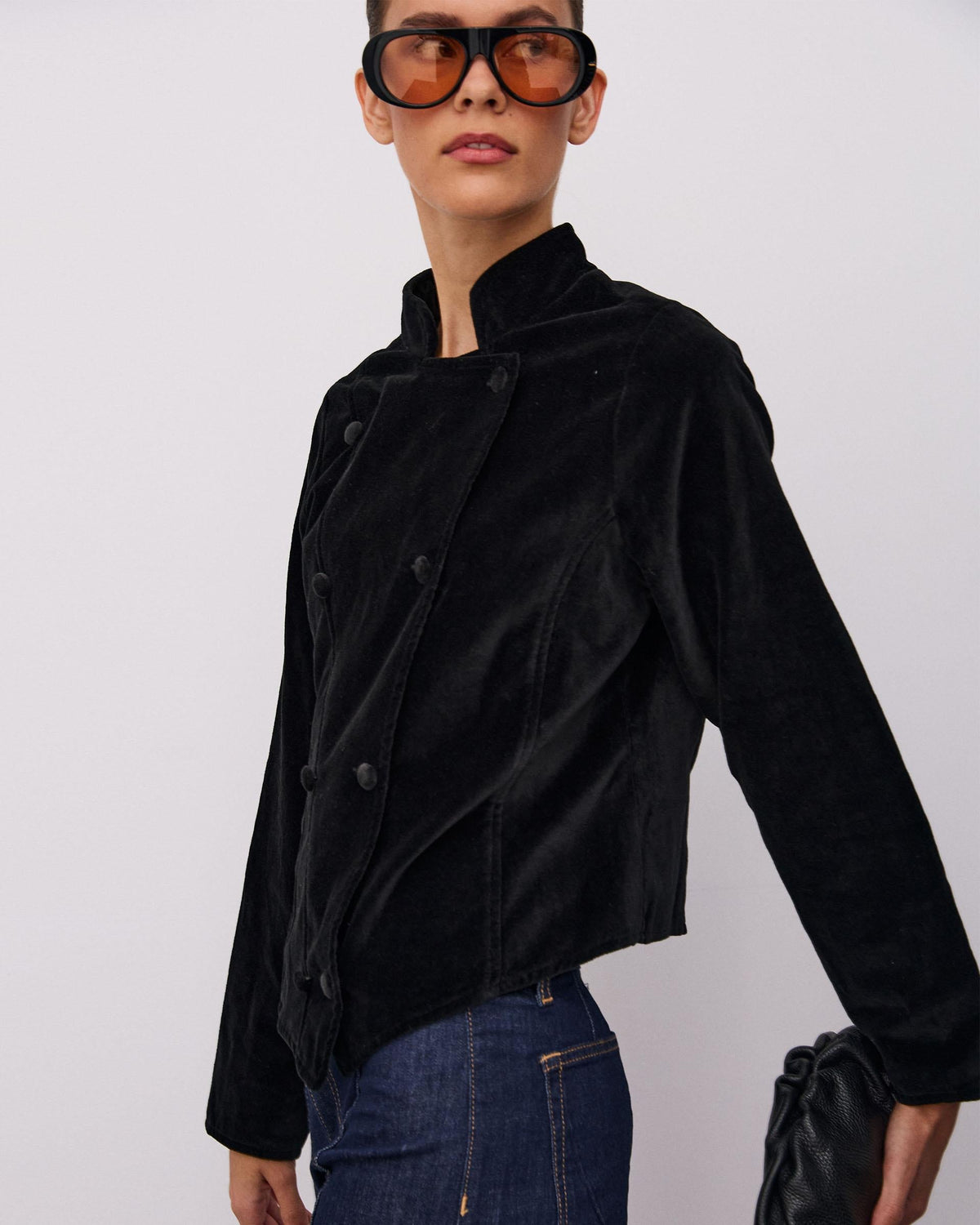 Chaqueta Cruzada Terciopelo Negro
