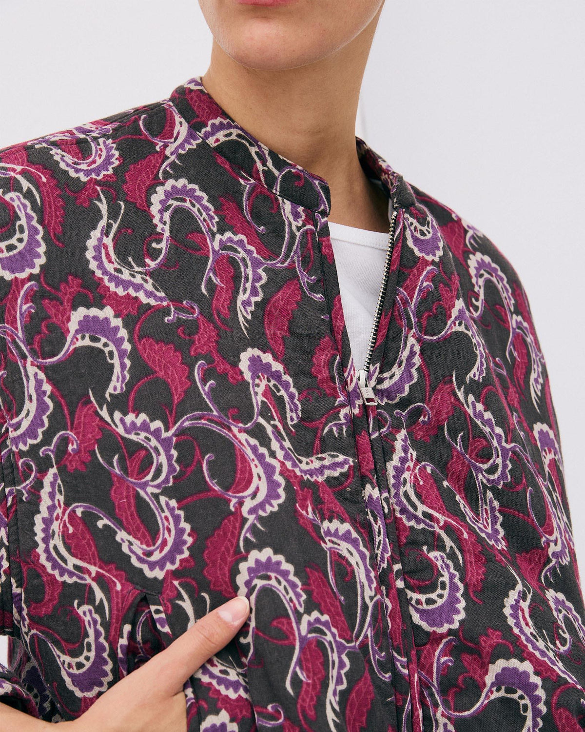 Chaqueta bomber floral en gris antracita