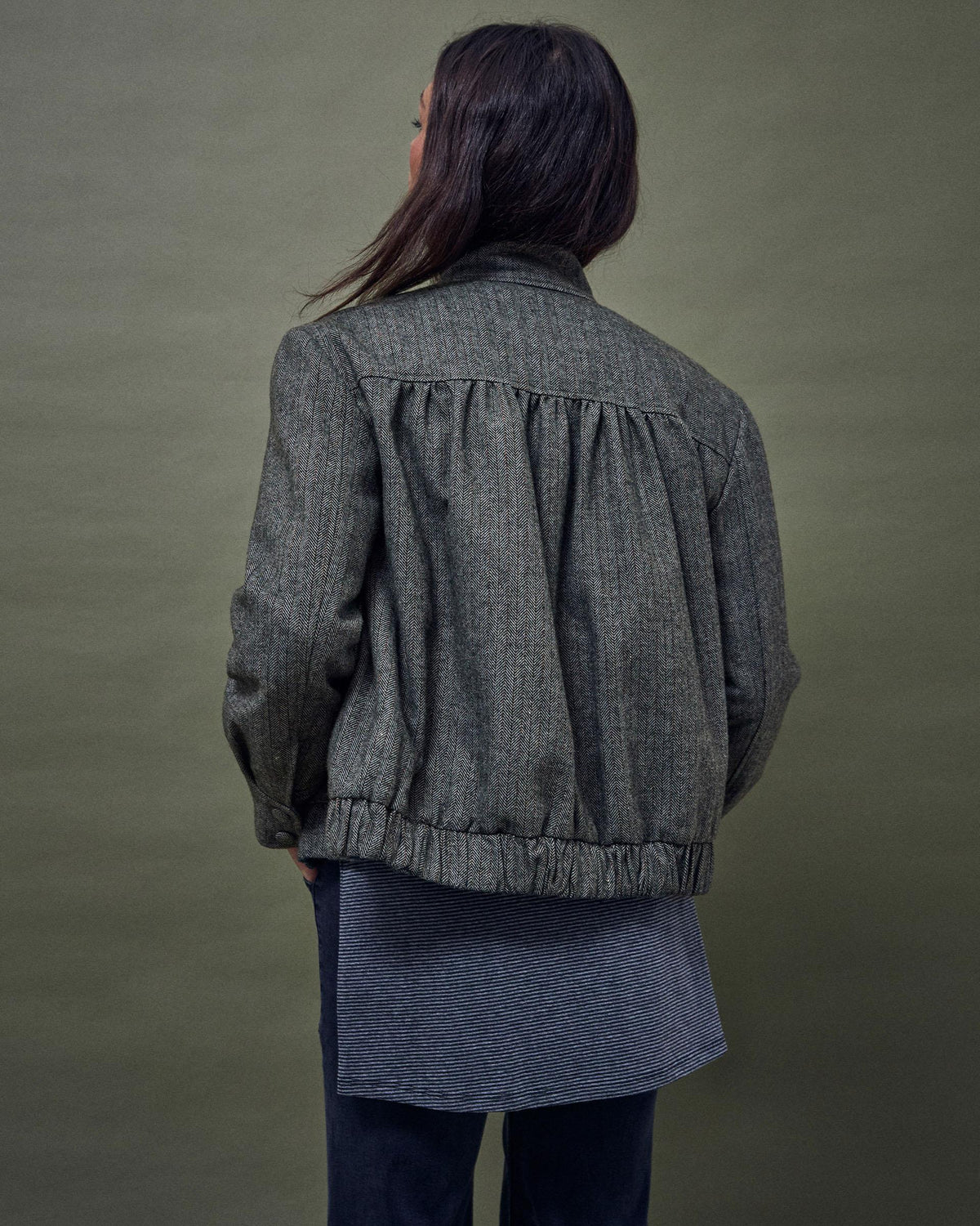 Bomber Canesú Espiga Mezcla Lana Azul