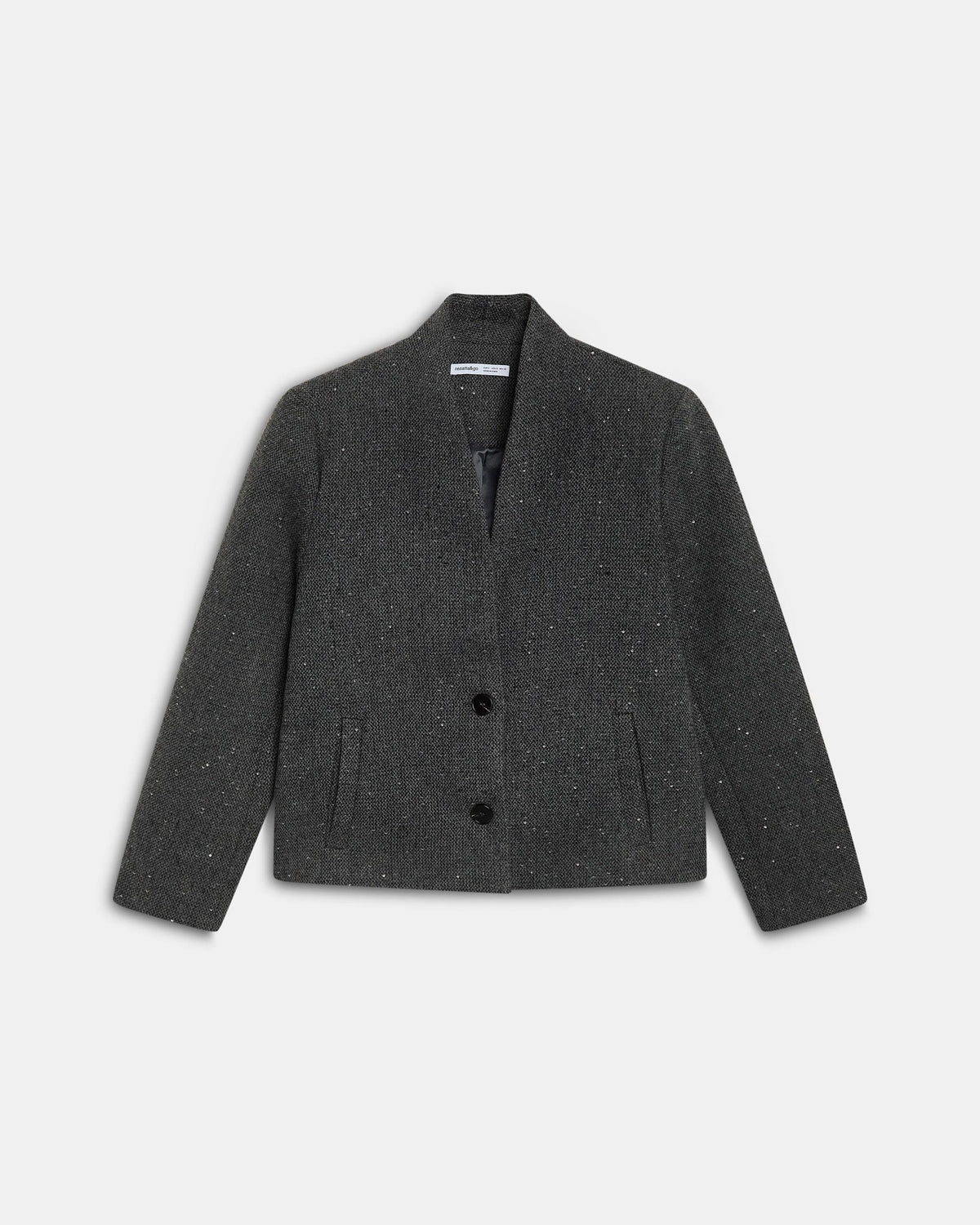 Chaqueta gris con lana y lentejuelas