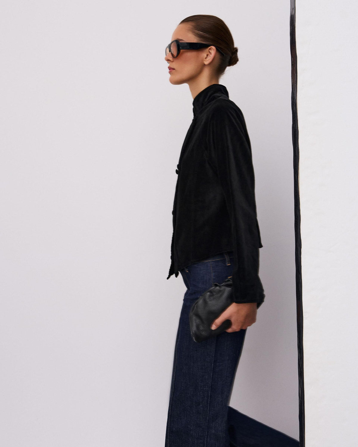 Chaqueta Cruzada Terciopelo Negro