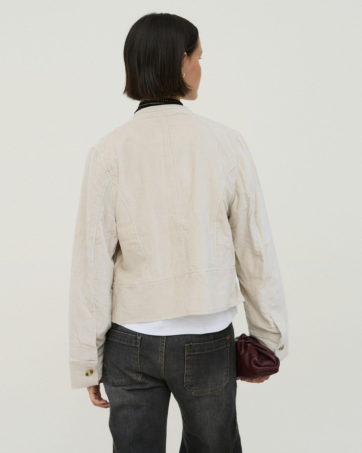 Chaqueta de terciopelo crudo con cuello mao