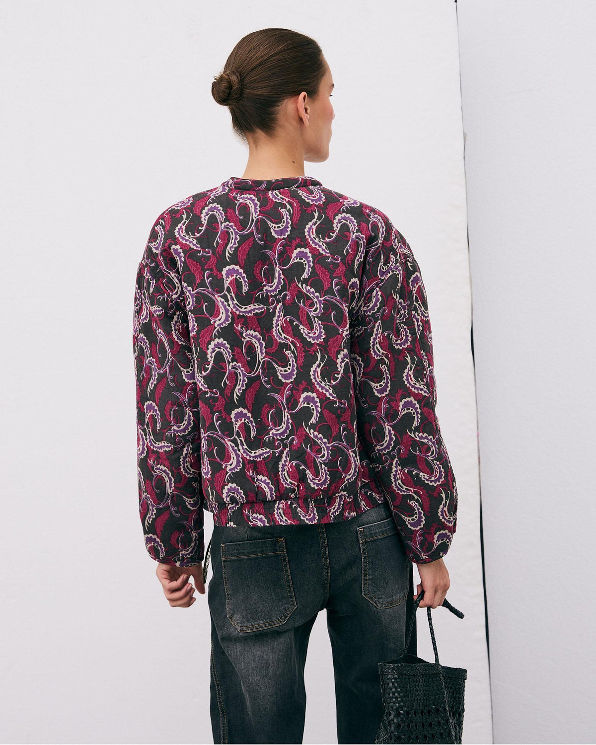 Chaqueta bomber floral en gris antracita