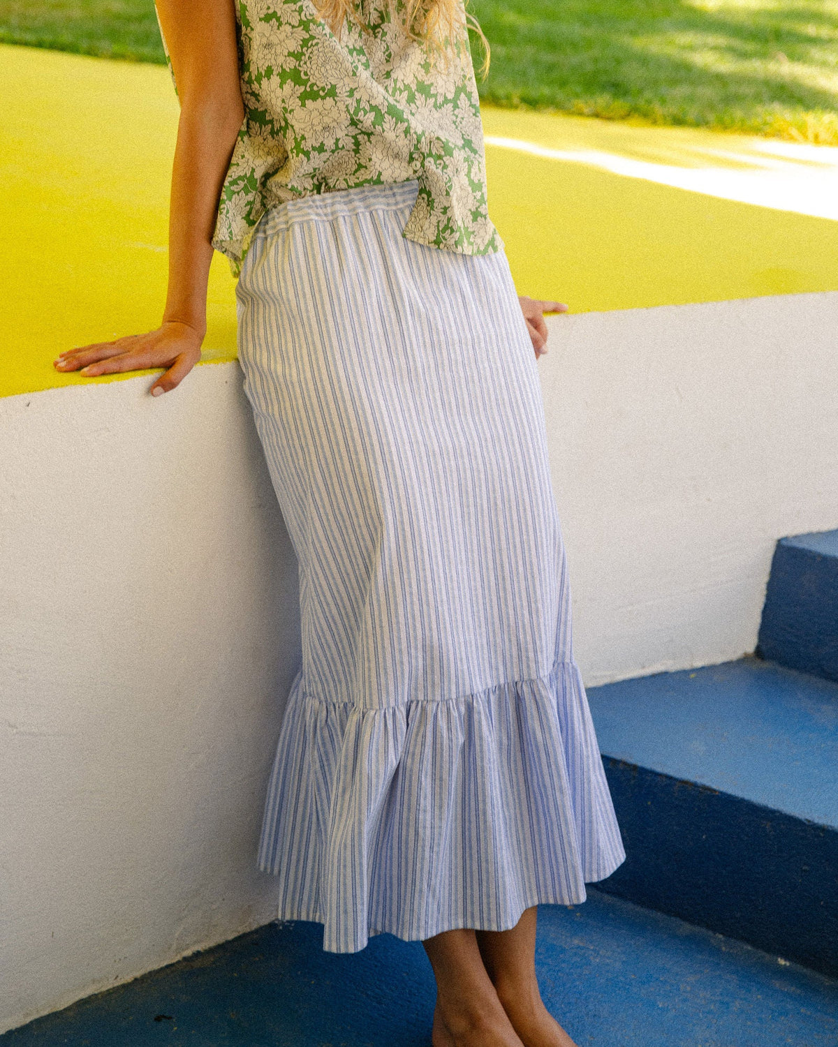 Falda Peggy Rayas Azul Cielo